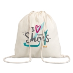 Sac à dos à cordons personnalisé en coton de 100g/m2 couleur beige quatrième vue prinicipale