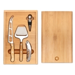 Ensemble pour fromage et vin dans un coffret en bambou Camembert couleur bois