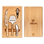 Ensemble pour fromage et vin dans un coffret en bambou Camembert couleur bois troisième vue principale