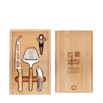 Ensemble pour fromage et vin dans un coffret en bambou Camembert vue avec zone d'impression