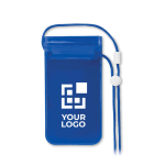 Coque de portable publicitaire étanche à écran tactile couleur bleu transparent vue avec zone d'impression