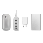 Coffret d'accessoires pour PC avec souris, hub USB et powerbank Charge couleur blanc deuxième vue