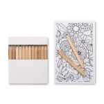 Set de coloriage avec 12 crayons de couleur et 10 dessins Floral couleur blanc