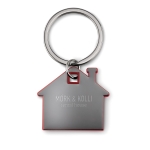 Porte-clés publicitaire en forme de maison avec détail coloré Home couleur rouge deuxième vue principale