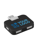 Hub USB personnalisé économique en plastique avec 4 ports USB Cuadrado couleur noir vue avec zone d'impression