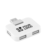 Hub USB personnalisé économique en plastique avec 4 ports USB couleur blanc vue avec zone d'impression