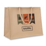Sac jute personnalisé avec intérieur laminé et anses courtes Jute Shop couleur beige deuxième vue principale