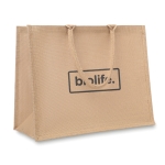 Sac jute personnalisé avec intérieur laminé et anses courtes Jute Shop couleur beige troisième vue principale