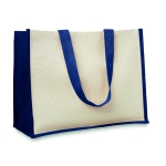 Sacs promotionnels en jute et toile avec intérieur laminé Jute Beach couleur bleu