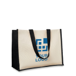 Sacs promotionnels en jute et toile avec intérieur laminé Jute Beach vue avec zone d'impression