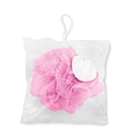 Éponge de douche promotionnelle de couleur blanche avec sac Bob couleur rose deuxième vue
