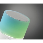 Enceinte professionnel circulaire Bluetooth avec LED 3 couleurs Disco couleur blanc vue photographique