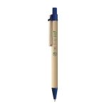 Stylo en papier artisanal pas cher avec clip bois Encre noire Woodclip couleur bleu image avec logo