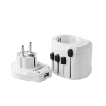 Adaptateur de voyage personnalisé avec le logo Skross Pro World & USB couleur blanc