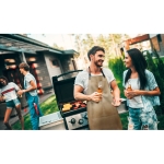 Tablier publicitaire en toile avec des lanières en cuir et poches BBQ couleur taupe troisième vue d'ambiance