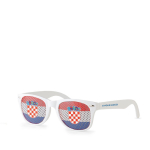 Lunettes publicitaires à motif de drapeau de pays Fanclub couleur blanc/bleu vue avec zone d'impression