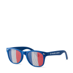 Lunettes publicitaires à motif de drapeau de pays Fanclub couleur bleu roi vue avec zone d'impression