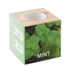Pot de fleur personnalisé avec graines de menthe en boîte EcoMint couleur bois