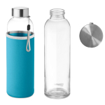 Gourdes personnalisées en verre avec étui 500 ml couleur turquoise