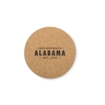 Sous-verre rond personnalisé en liège avec logo Rounture couleur bois vue principale