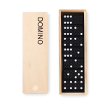 Jeu de dominos publicitaire dans une boîte en bois Dominó WoodBox couleur bois
