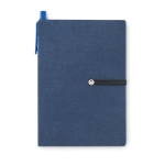 Ensemble avec carnet en papier recyclé, autocollants et stylo EcoSet couleur bleu