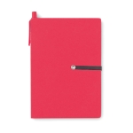 Ensemble avec carnet en papier recyclé, autocollants et stylo EcoSet couleur rouge