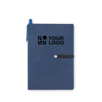Ensemble avec carnet en papier recyclé, autocollants et stylo EcoSet vue avec zone d'impression