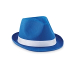 Chapeau promotionnel en polyester avec ruban blanc avec logo Colors couleur bleu roi