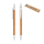 Stylo avec logo en liège et alu avec pochette à encre bleue Natural diverses couleurs