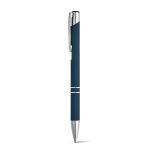 Stylo avec logo en alu avec corps caoutchouté et encre noire Glober couleur bleu