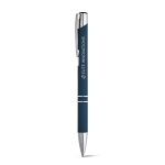 Stylo avec logo en alu avec corps caoutchouté et encre noire Glober couleur bleu image avec logo