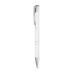 Stylo avec logo en alu avec corps caoutchouté et encre noire Glober couleur blanc première vue