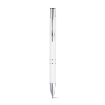 Stylo avec logo en alu avec corps caoutchouté et encre noire Glober couleur blanc