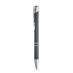 Stylo avec logo en alu avec corps caoutchouté et encre noire Glober couleur gris
