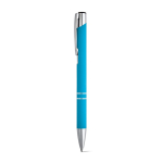 Stylo avec logo en alu avec corps caoutchouté et encre noire Glober couleur bleu ciel