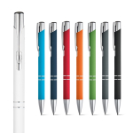 Stylo avec logo en alu avec corps caoutchouté et encre noire Glober diverses couleurs