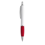 Stylo avec logo en plastique, grip caoutchouté Encre Bleue ColorBlanc couleur rouge
