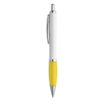 Stylo avec logo en plastique, grip caoutchouté Encre Bleue ColorBlanc couleur jaune