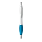 Stylo avec logo en plastique, grip caoutchouté Encre Bleue ColorBlanc couleur bleu ciel première vue
