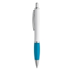 Stylo avec logo en plastique, grip caoutchouté Encre Bleue ColorBlanc couleur bleu ciel