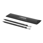 Élégant set de deux crayons promotionnels dans un étui en carton Duo couleur argenté mat image avec logo