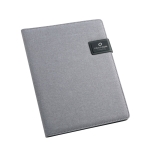 Dossier imitation lin et similicuir avec plaque en caoutchouc A4 Grid couleur gris image avec logo