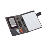 Conférencier imitation lin et similicuir avec bloc et plaque A5 Grid couleur gris troisième vue
