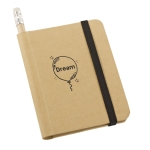 Petit bloc-notes en carton avec crayon A7  pages lisses Eco Mini couleur naturel image avec logo
