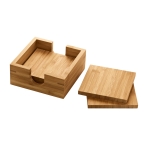 4 sous-verres en bambou personnalisés avec boîte de rangement Eco couleur naturel