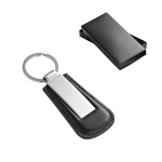 Porte-clés corporatif rectangulaire noir en métal et similicuir Charm dans boîte