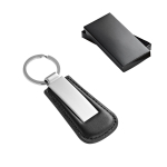 Porte-clés corporatif rectangulaire noir en métal et similicuir Charm diverses couleurs