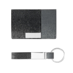 Set porte-cartes et porte-clés en similicuir et en métal Élégance couleur gris troisième vue