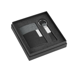 Set porte-cartes et porte-clés en similicuir et en métal Élégance couleur gris